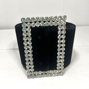 Ladies AFTER FIVE Black Suede Belt with Large Rhinestone Buckle 3" wide 36" Long